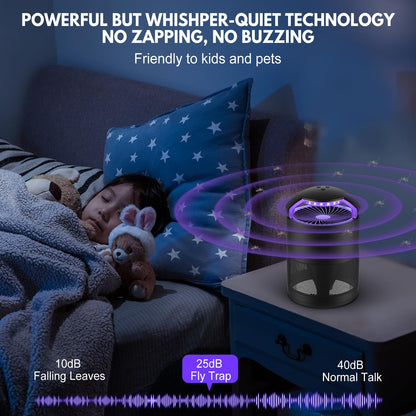 Fruit Fly Traps for Indoors, Catcher & Killer with Upgraded Purple Light, 3-Speed Fan Suction & Sticky Boards for Mosquito, Gnat & Moth, Electric Flying Insect Trap for Home, Kitchen, Bedroom, Plants