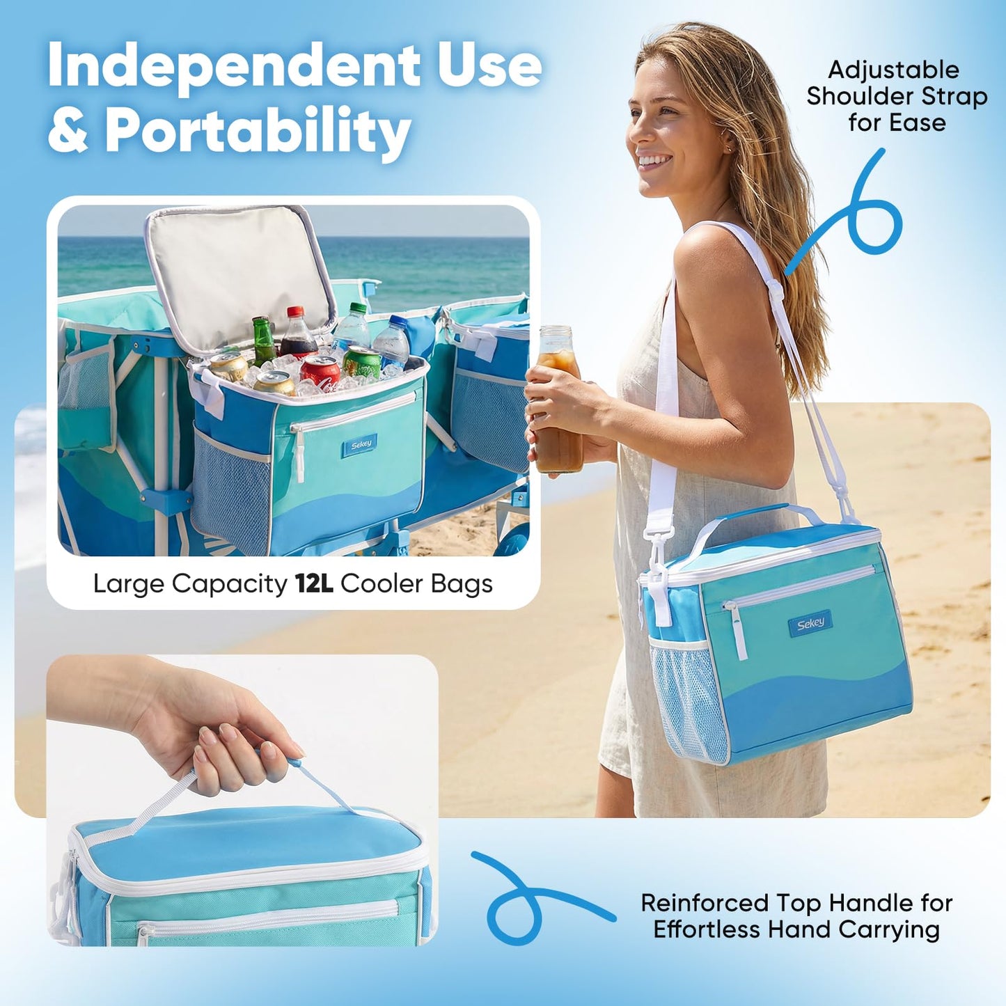 Sekey Heavy Duty Beach Wagon with 9" Big Sand-Proof Wheels, 300L Oversized Foldable Beach Cart with Cooler| Adjustable Handle & Balloon Tires for Sand, Camping,Vacation