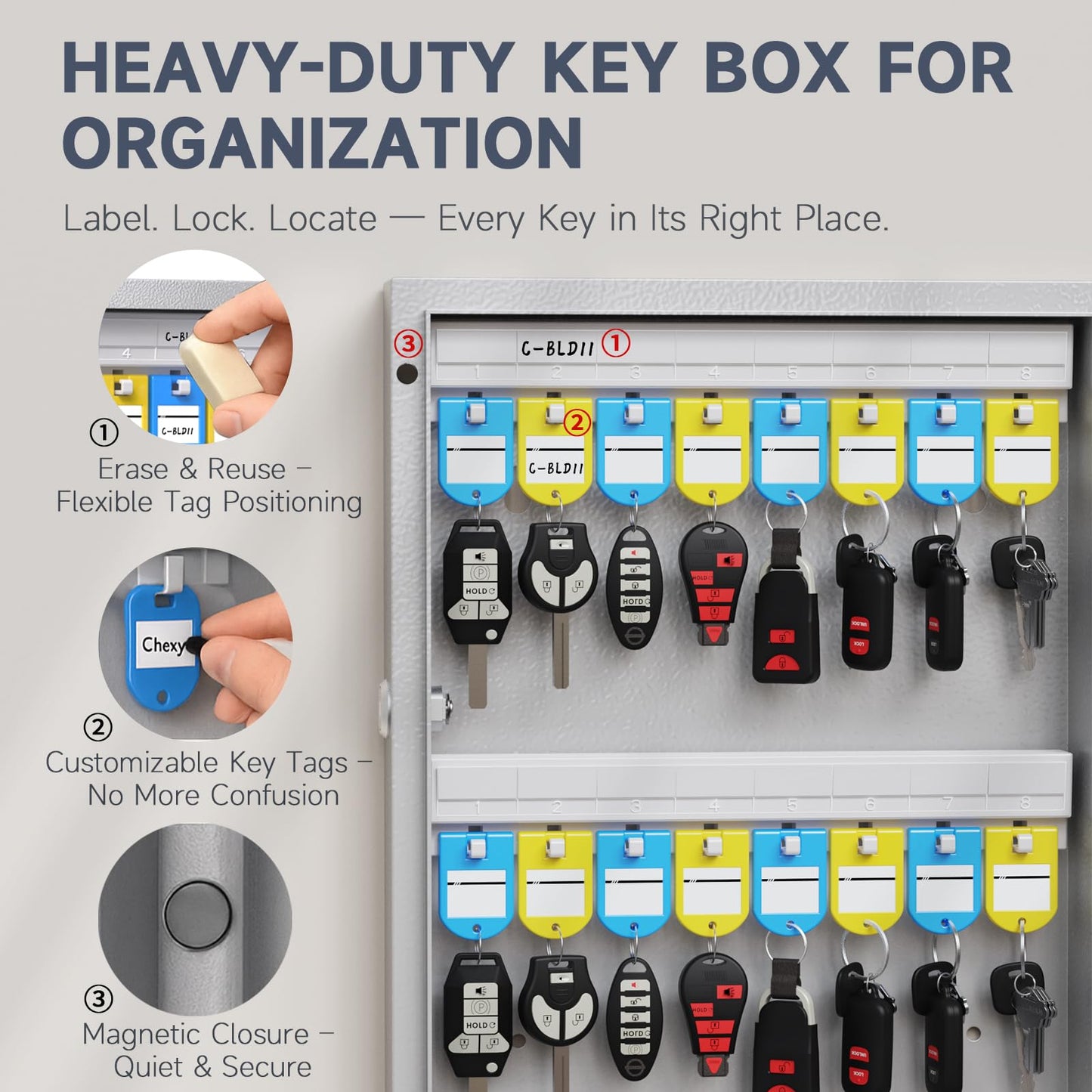 WeHere 48-Key Smart Key Lock Box Wall-Mount, Key Cabinet with Key Management App(Track Key Borrow/Return), Keypad, Bluetooth & WiFi Unlock (Sold Separately) for Commercial, School, Rental, Office
