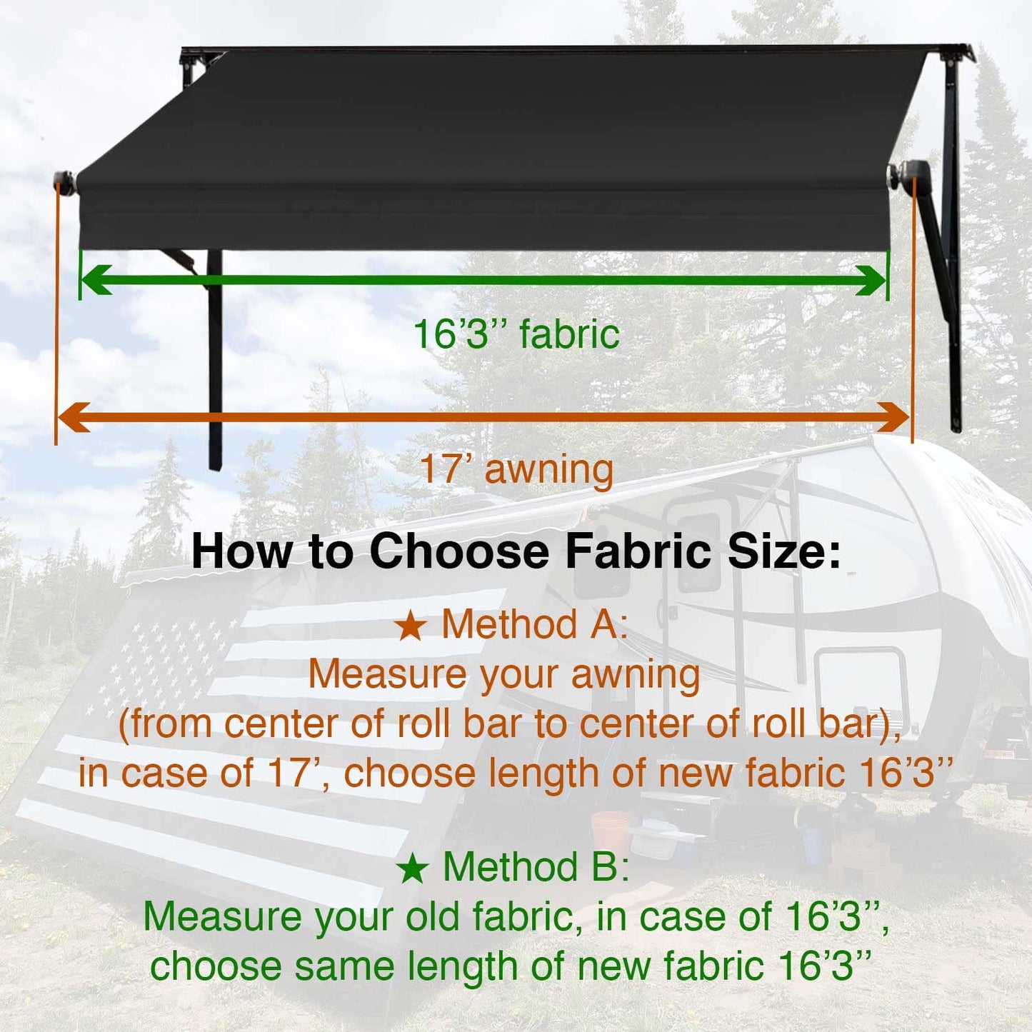 Leaveshade RV Awning Fabric Replacement Camper Trailer Awning Fabric Super Heavy Vinyl Coated Polyester 16'3''(Fit for 17' Awning)-Solid Black