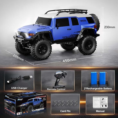 RC Cars RC Crawler 1/10 Scale RTR Remote Control Car 4WD 2.4GHz Brushed Offroad Racing Hobby Grade Model Vehicle with LED Lights 2Pcs Battery Toy for Kids and Adults