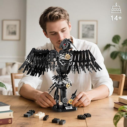 Mechanical Raven Bird Building Set MOC Creative Crow Animal Model Kit Collectible Home Office Decor Toy Gift for Adults Teens 14+ (1018PCS)