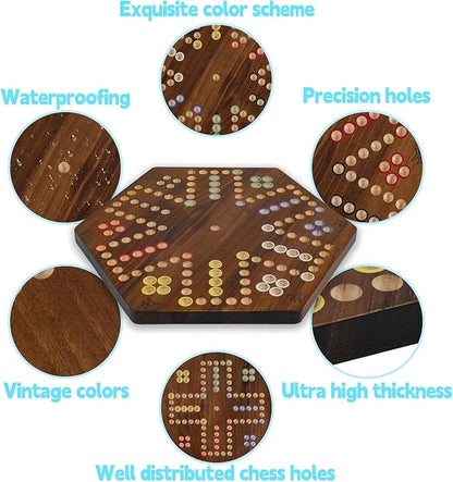 20 in Wooden Fast Track Board Game Original Wahoo Board Game for 6 and 4 Players with Marbles and Dices Burnt Color Board Marble Game(Large)