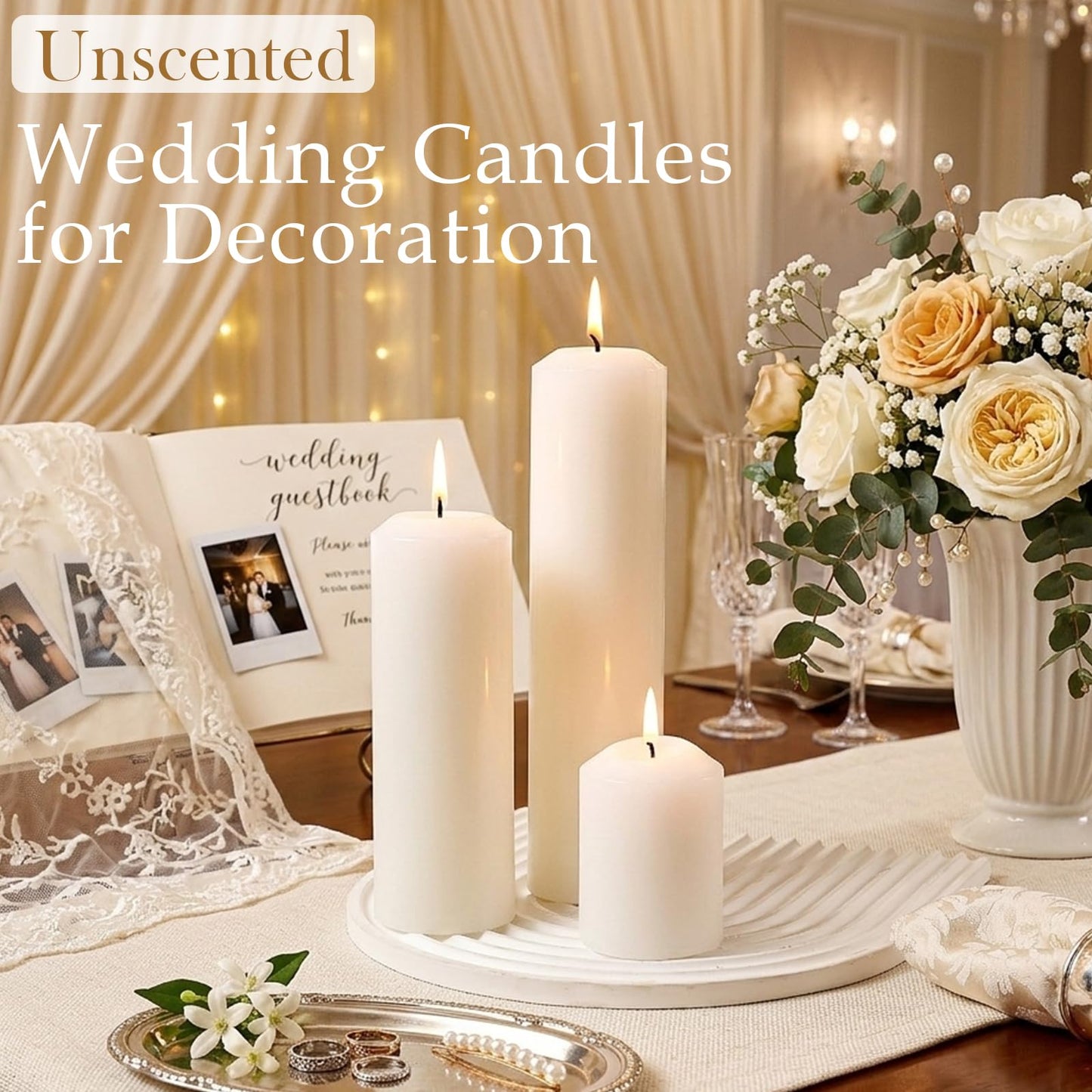 12 Packs White Pillar Candles for Centerpiece, 2x3 2x6 2x8 Inch, Classic Unscented Wedding Candles for Hurricane, Dripless and Smokeless Candles for Party, Home Decor, Mantels