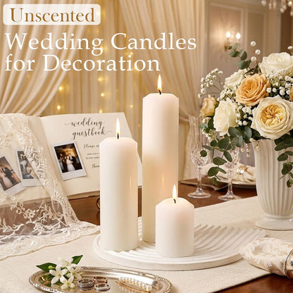 12 Packs White Pillar Candles for Centerpiece, 2x3 2x6 2x8 Inch, Classic Unscented Wedding Candles for Hurricane, Dripless and Smokeless Candles for Party, Home Decor, Mantels