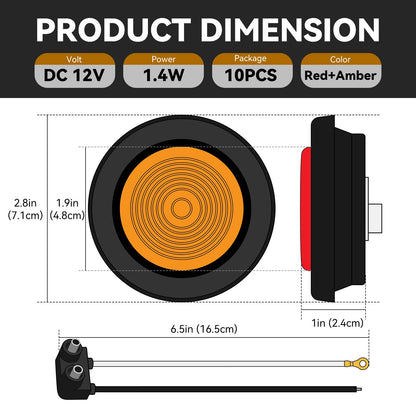 ULITECO 10PCS 2in Trailer Marker Lights Kit, 9 LED Round with Rubber Grommets & 2 Prong Pigtails, Waterproof, DOT Approved (5 Amber +