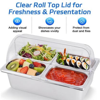 YMJOINMX Cold Food Buffet Server 4 Pans×2.7QT with Ice Packs for Salad Pizza Sauce Colded Serving Trays Condiments Containers for Parties Buffet