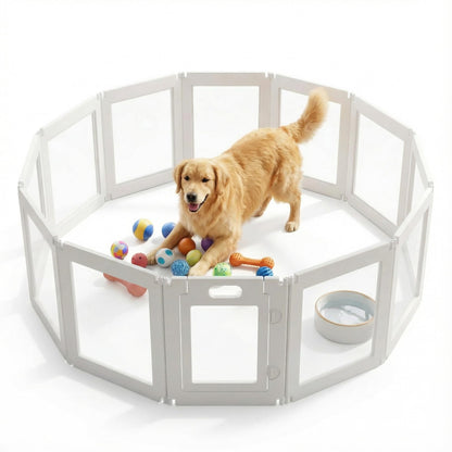 Jatindear 12Pcs Free Angle Plastic Dog Playpen, All-in-One Assemble Playpen Divider, Durable Safety Play Pen Indoors, Puppy, Cat, Small Animal (White, 78.74" × 39.37" × 23.6")