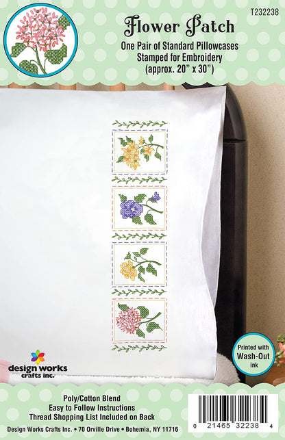 Flower Patch Stamped for Embroidery Pillowcases - Set of 2