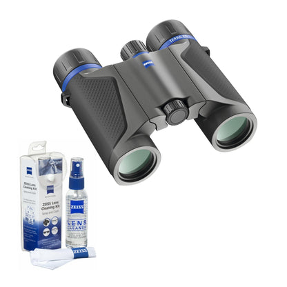 Zeiss Terra ED 10x25 Pocket Binoculars (Black) Bundle with Zeiss Spray and Microfiber Lens Care Kit (2 Items)