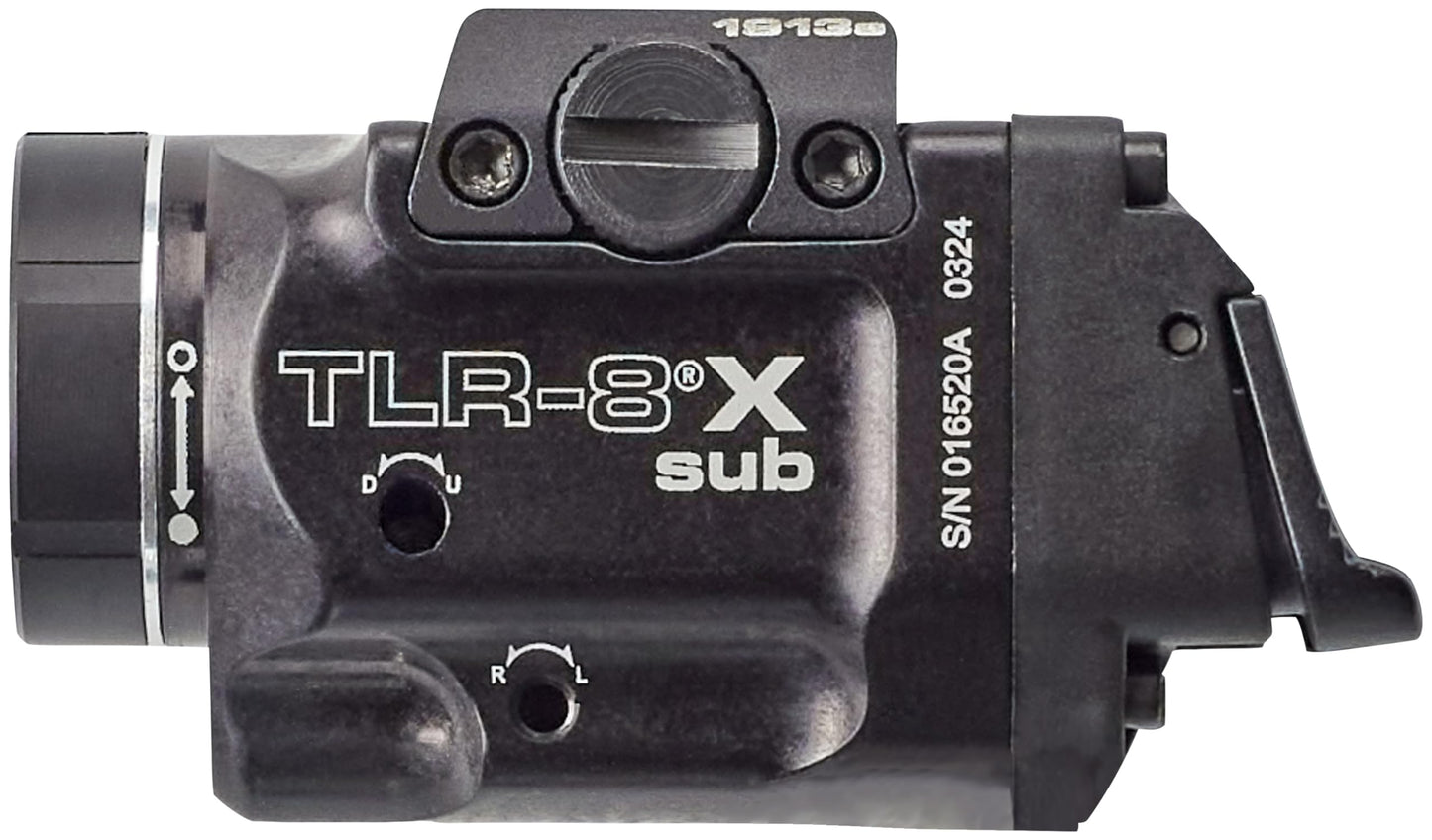 Streamlight 69418 TLR-8 X sub 500-Lumen Rail-Mounted Tactical Weapon Light with Integrated Red Aiming Laser Exclusively for 1913 Short Models Only, Black
