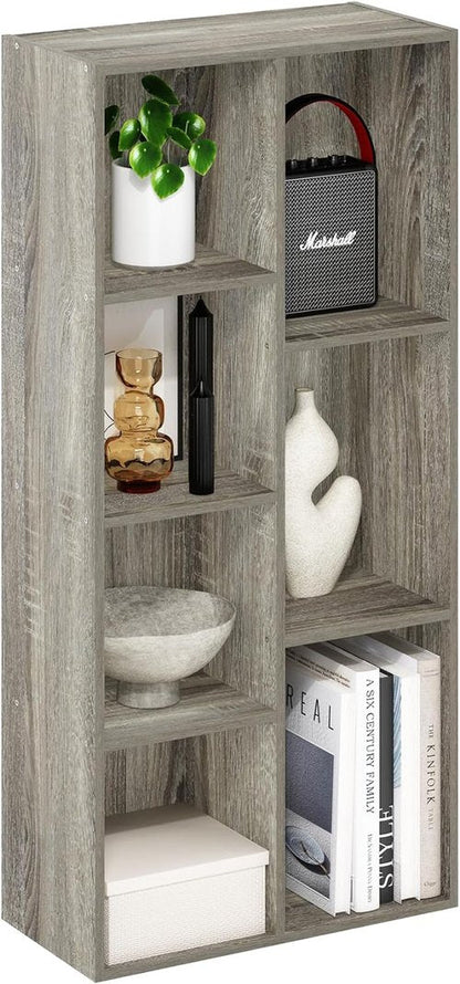 Furinno LUDER 7-Cube Bookshelf - Stylish Open Shelves for Living Room, Bedroom & Home Office | French Oak Finish, Easy Assembly