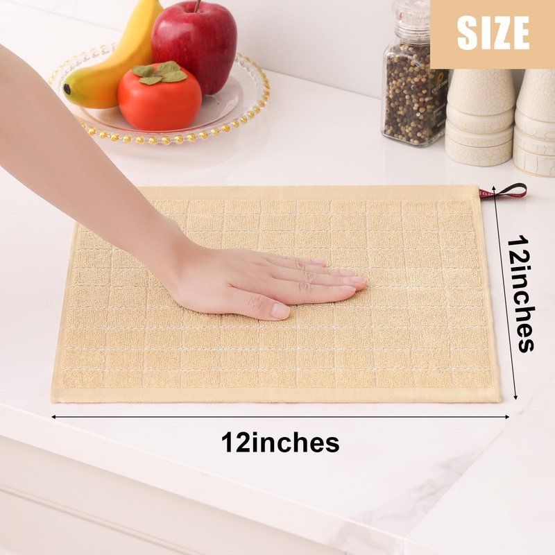 Homaxy 100% Cotton Terry Kitchen Dish Cloths, Ultra Soft and Absorbent Dish Towels for Kitchen, Suitable for Drying and Washing Dishes, 6 Pack, 12 x 12 Inches, Apricot