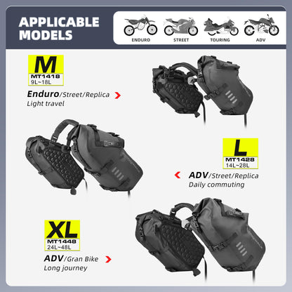 Rhinowalk Motorcycle Saddle Bags Waterproof Motorbike Panniers Tail Side Bag Motor Powersports Luggage for Most Motorcycles Adventure Travel Long Rides, 18L (9L*2), Black 1 Pair