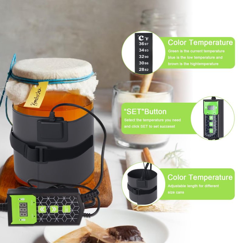Kombucha Heating Wrap 2-Pack with Digital Thermostat, Adjustable Temperature 45–113°F, Waterproof Fermentation Heater Belt for Kombucha Brewing, Wine, Beer & Yogurt