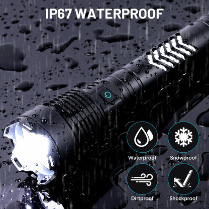 Grentay Black&Blue Rechargeable LED Flashlights High Lumens,Super Bright Flashlight with Input and Output Functions,10 Light Modes,Zoomable, IP67 Waterproof,Tactical Flashlight for Camping
