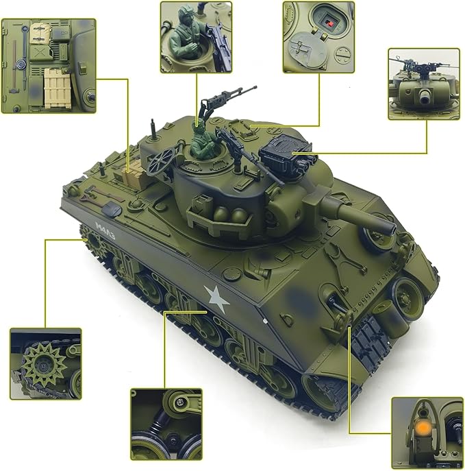 fisca Remote Control Tank 2.4Ghz 15 Channel 1/20 Sherman M4A3 Main Battle RC Tank that Shoot BBS Airsoft for Kids Age 10 11 12-16 Year Old