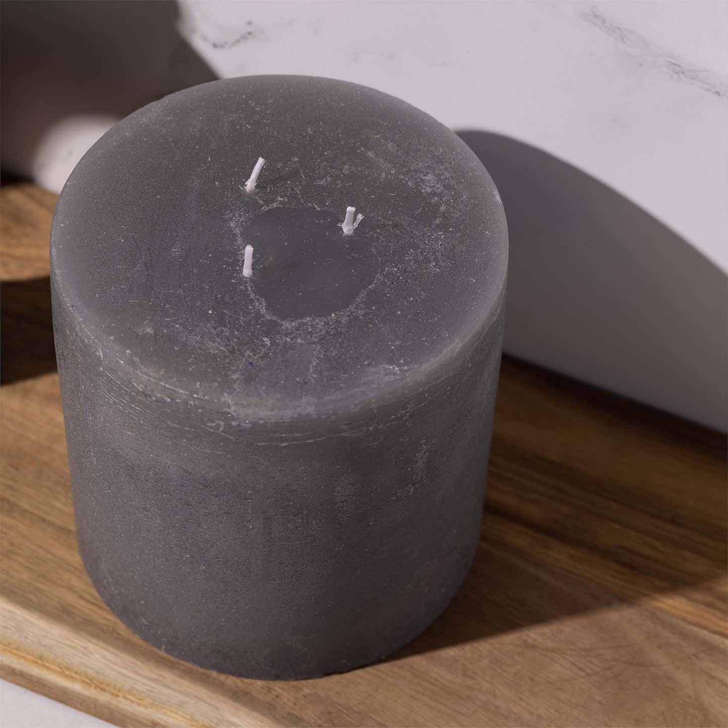 Bask Large Mottled Pillar Candles - Unscented - 6-Inch Diameter for Extra-Wide Holders - 3-Wick Candles for Home and Events - Gray