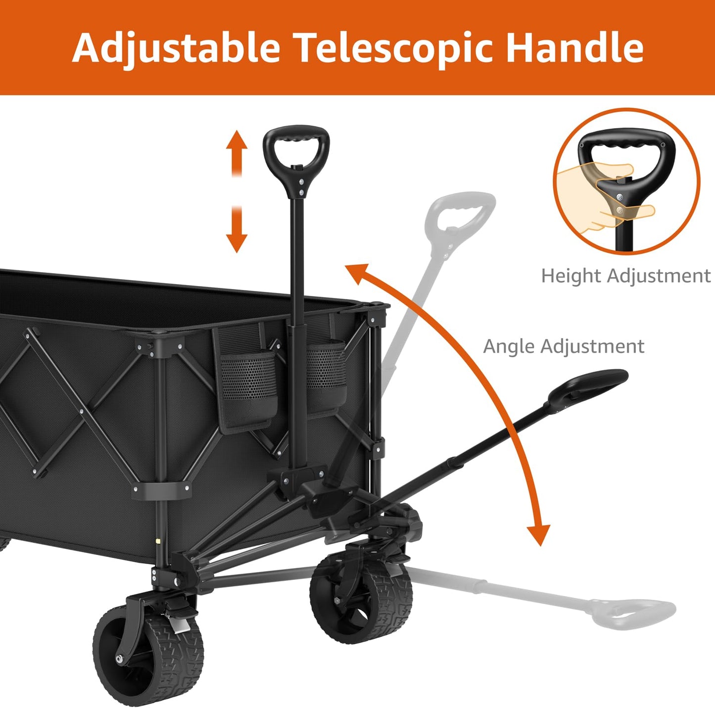 Collapsible Wagon Cart with Wheels Foldable - Folding Utility Heavy Duty Wagons Carts for Grocery Sports Garden Shopping Camping Wheelbarrows (Black,300L)