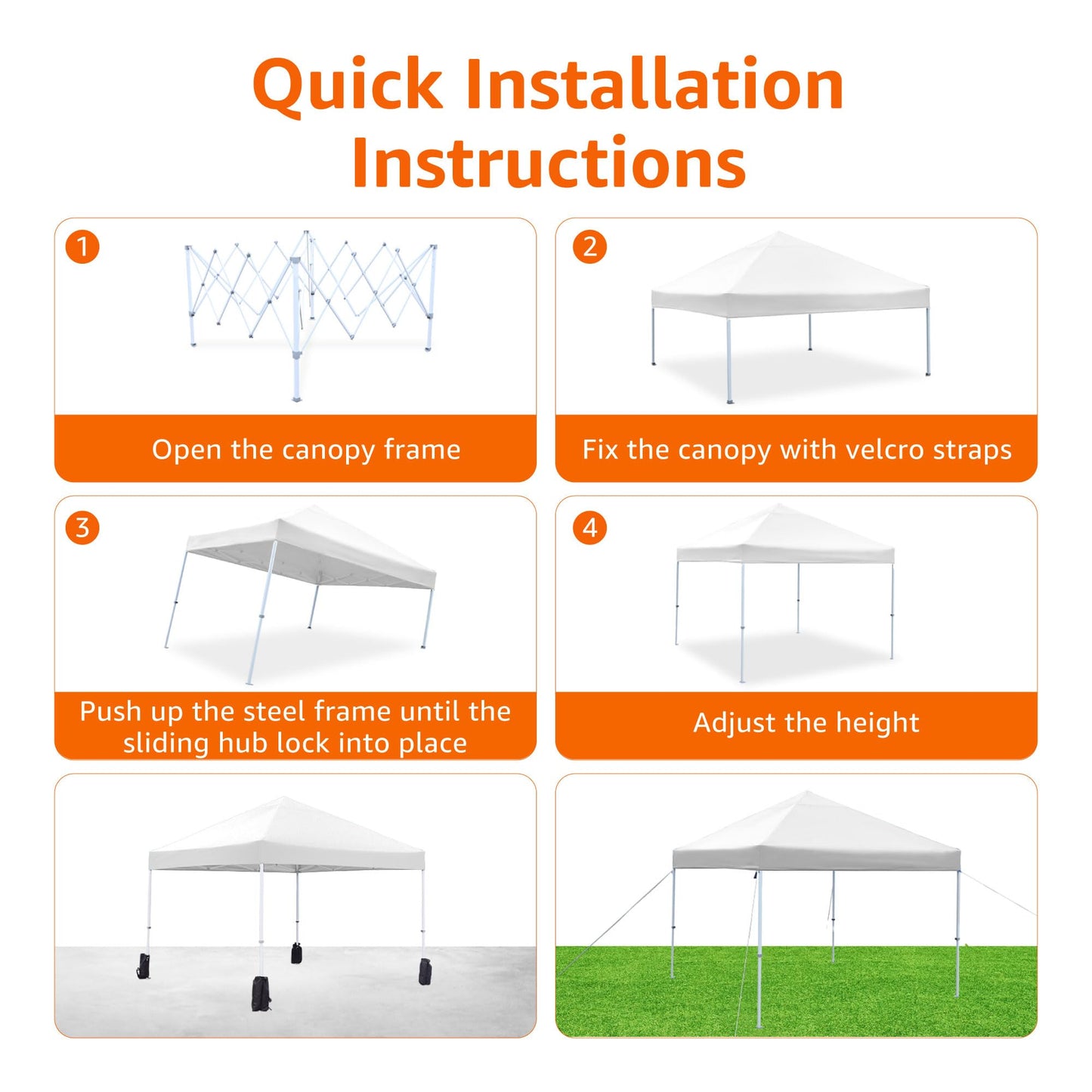 Amazon Basics Outdoor Pop Up 10 x 10 Canopy Tent for Events, Portable with Easy Setup, Sun Shelter, Includes Wheeled Carry Bag, 8 Pegs, 4 Ropes, 4 Weighted Bags, White