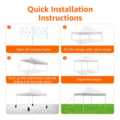 Amazon Basics Outdoor Pop Up 10 x 10 Canopy Tent for Events, Portable with Easy Setup, Sun Shelter, Includes Wheeled Carry Bag, 8 Pegs, 4 Ropes, 4 Weighted Bags, White