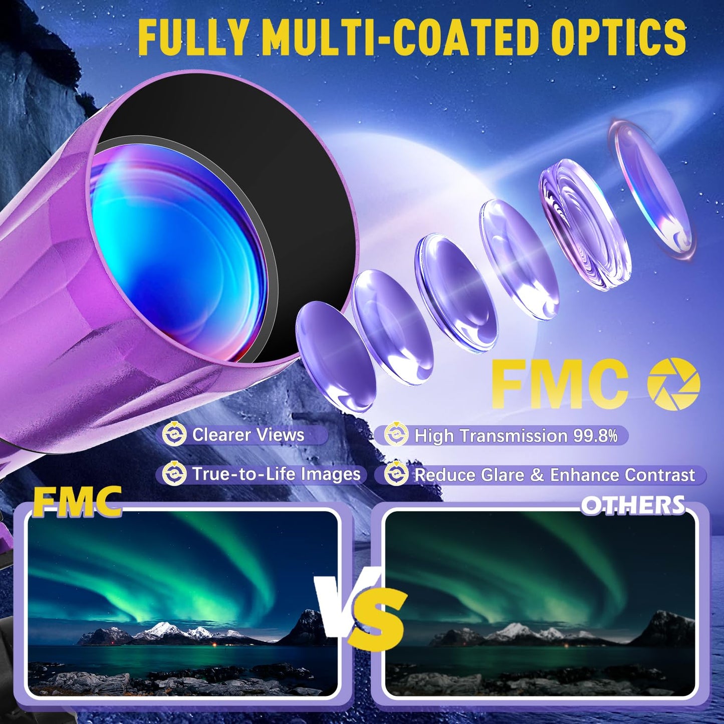 HETEKAN Telescope, Telescope for Adults High Powered, 90mm Aperture 1000mm Astronomical Refractor Telescopes for Beginners, Magnification 500X, with Three Eyepieces, Phone Adapter & Carrying Bag