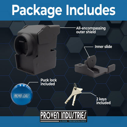 Proven Industries Trailer Lock, Model 2516-B2, Fits Select Cast-Steel 2 5/16 in Adjustable Couplers, 2 Keys Included, Made in USA, Blue