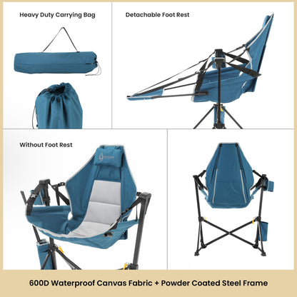 ARROWHEAD OUTDOOR Folding Hammock Chair, Heavy Duty Camping Seat with Removable Footrest, Padded Comfort, and 300lb Capacity