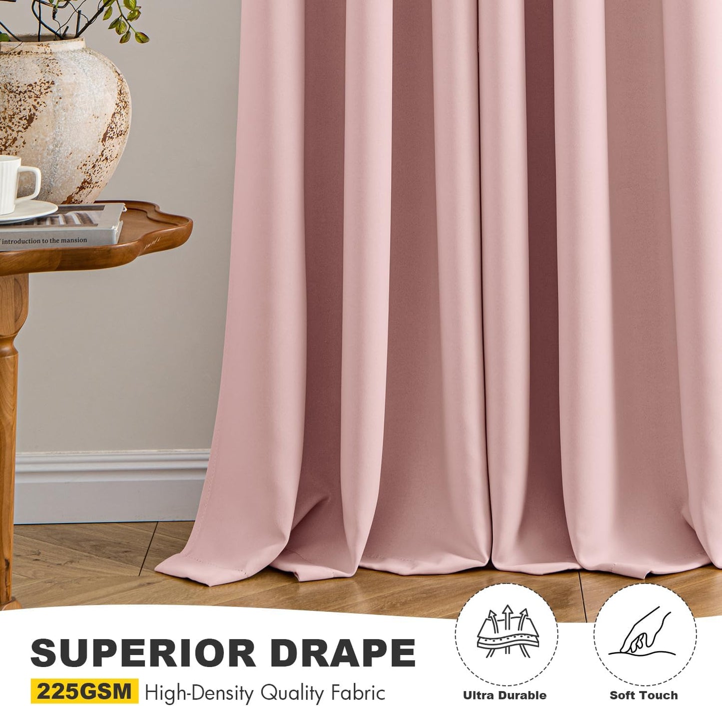 MIULEE Baby Pink Blackout Curtains - Thermal Insulated Room Darkening Drapes | 84 Inches Long, 2 Panels