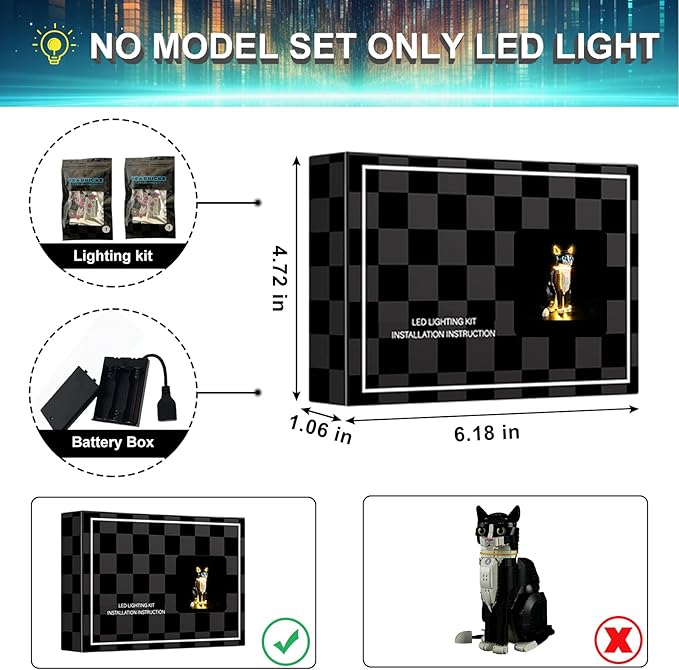 LED Light Kit for Lego 21349 Ideas Tuxedo Cat Set Compatible with Lego 21349 Building Blocks Model(Not Include Blocks Set)