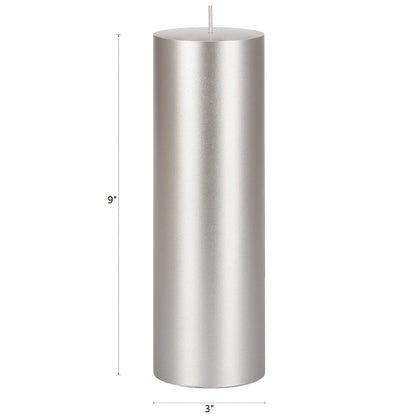 Mega Candles 1 pc Unscented Solid Silver Pillar Candles, Hand Poured Premium Wax Candle 3 Inch x 9 Inch, Home Décor, Spas, Weddings, Occasions, Party, Centerpieces, Holidays, Vigils, Prayers