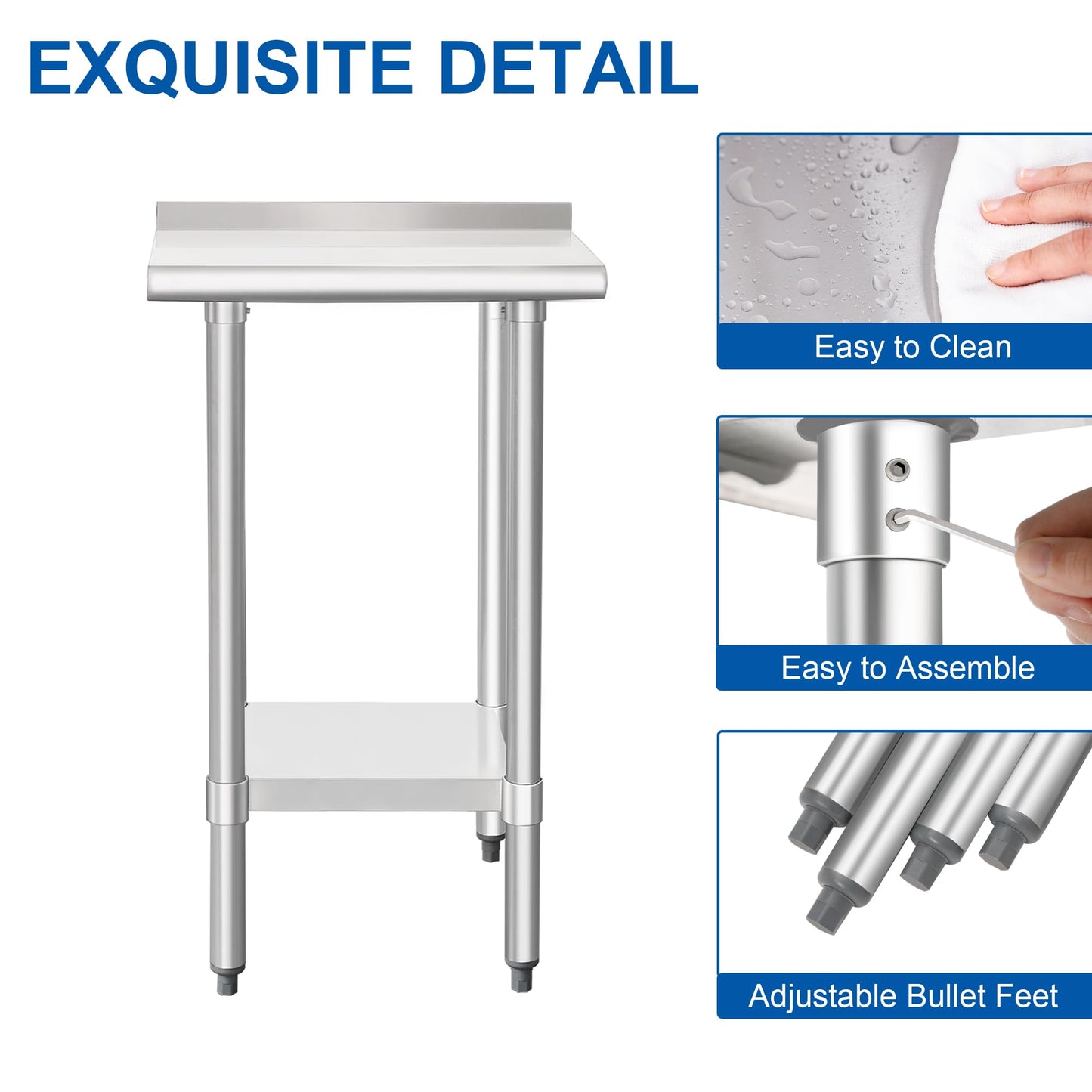 HARDURA Stainless Steel Table Prep & Work Table 24 x 72 Inches NSF Heavy Duty Commercial with Undershelf and Backsplash for Restaurant Kitchen Home and Hotel