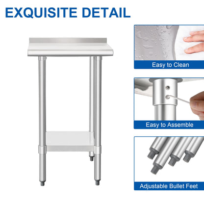 HARDURA Stainless Steel Table Prep & Work Table 24 x 72 Inches NSF Heavy Duty Commercial with Undershelf and Backsplash for Restaurant Kitchen Home and Hotel