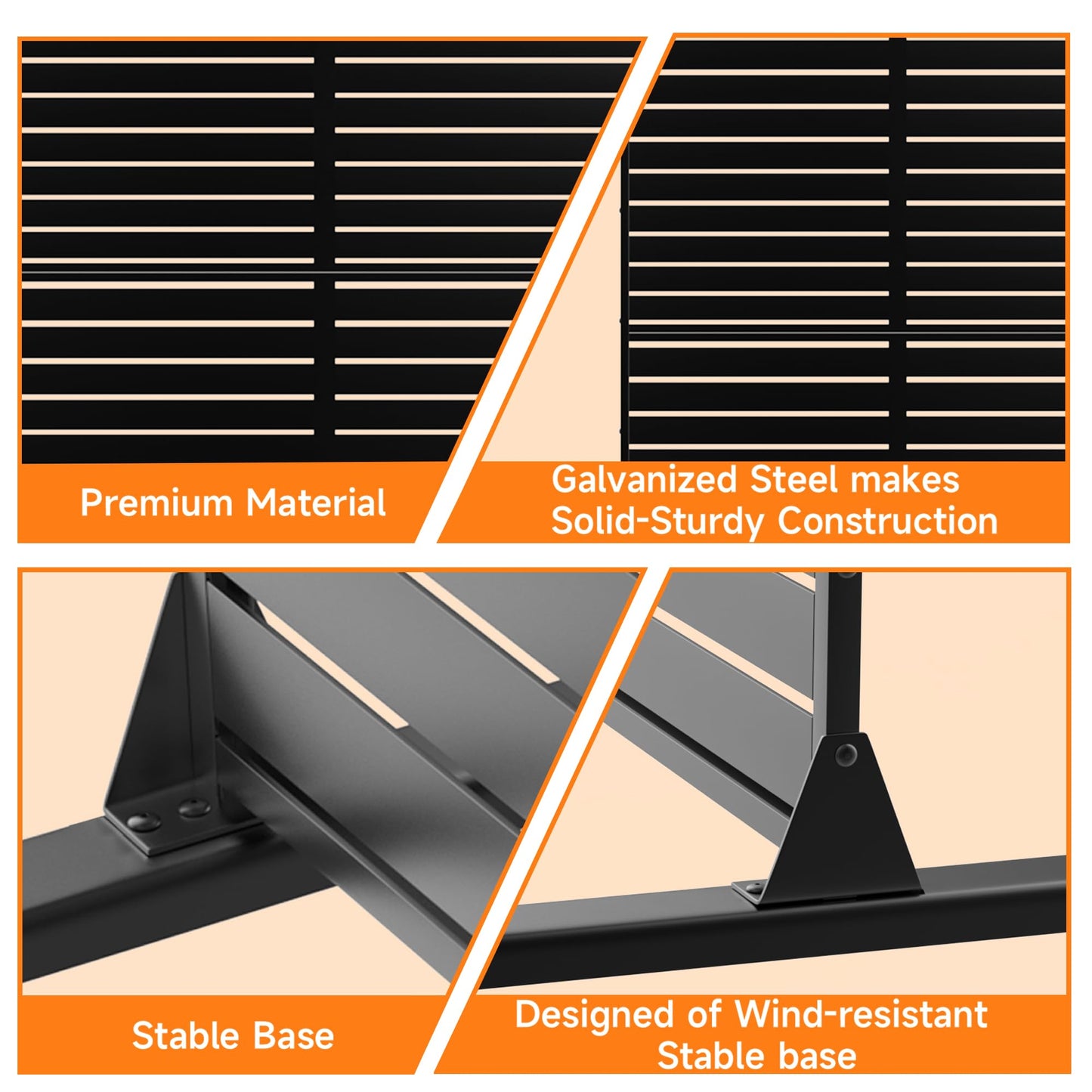 MTART Metal Privacy Screen 72" H x 47.2" Decorative Outdoor Privacy Screen Privacy Panel with Stand for Balcony Deck Patio Lawn Garden, Privacy Fence (Black-Louvered)