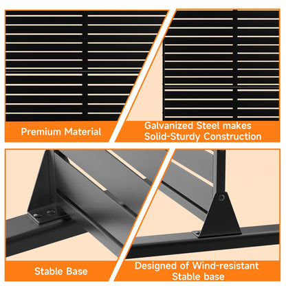 MTART Metal Privacy Screen 72" H x 47.2" Decorative Outdoor Privacy Screen Privacy Panel with Stand for Balcony Deck Patio Lawn Garden, Privacy Fence (Black-Louvered)