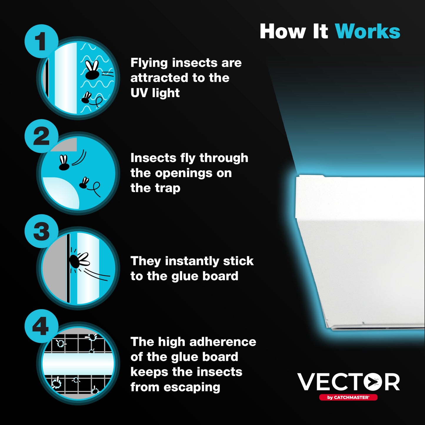 Catchmaster Vector Optima UV Light Trap & Replacement Board Set, UV Light Fly Traps for Home, Gnat Traps for House, Bug Catcher for Kitchen, Garage, White, Shatterproof Bulbs, 12-Pk Replacement Board