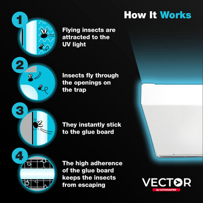 Catchmaster Vector Optima UV Light Trap & Replacement Board Set, UV Light Fly Traps for Home, Gnat Traps for House, Bug Catcher for Kitchen, Garage, White, Shatterproof Bulbs, 12-Pk Replacement Board