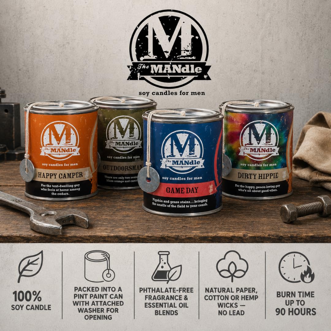 ECO CANDLE CO. The Mandle Soy Candle for Men - Scents of Motor Oil & Grease - Grease Monkey, 15 oz. Paint Can - 100% Soy Wax, No Lead, Hand Poured, Phthalate Free, Made from Midwest Grown Soybeans