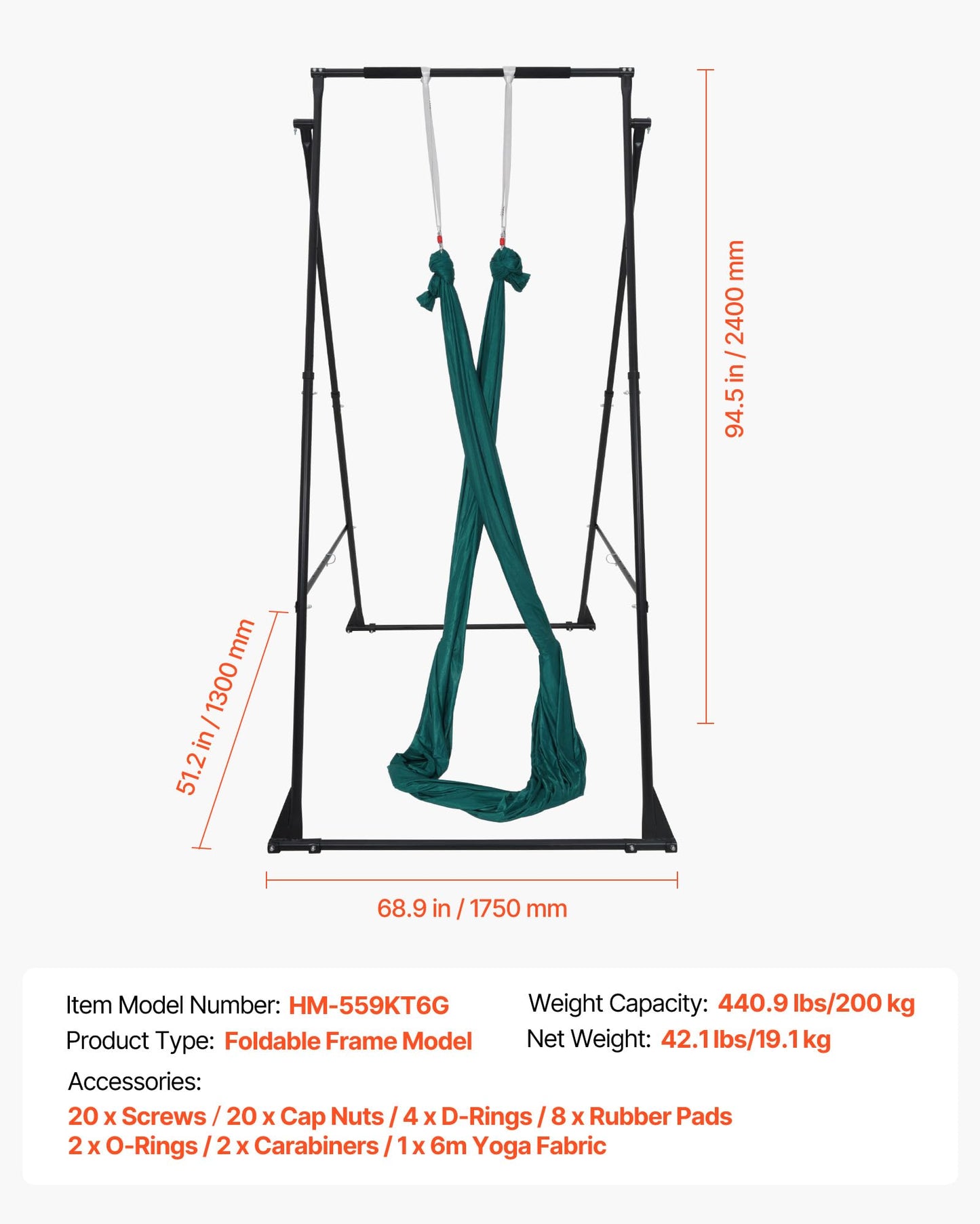 VEVOR Yoga Stand Frame, Max 440.9 lbs Load Swing Stand, Triangular Structure Pull Up Stands, Aerial Silk Stands with EVA Foam & 6.6-Yard Yoga Hammock, 4-Level Horizontal & 6-Level Vertical Adjustment