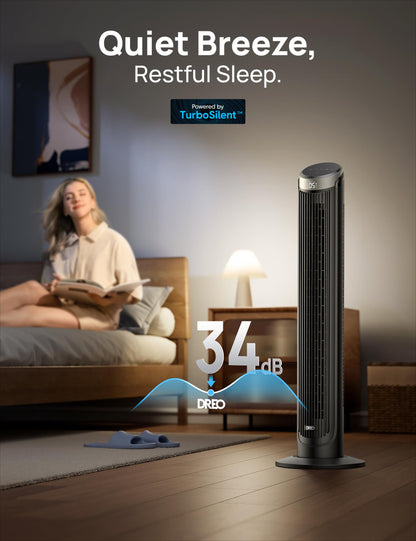 Dreo Smart Tower and Air Circulator Fans Bundle, 90° Oscillating Quiet Bladeless Room Fan with Remote and 13" Table Fan with Remote