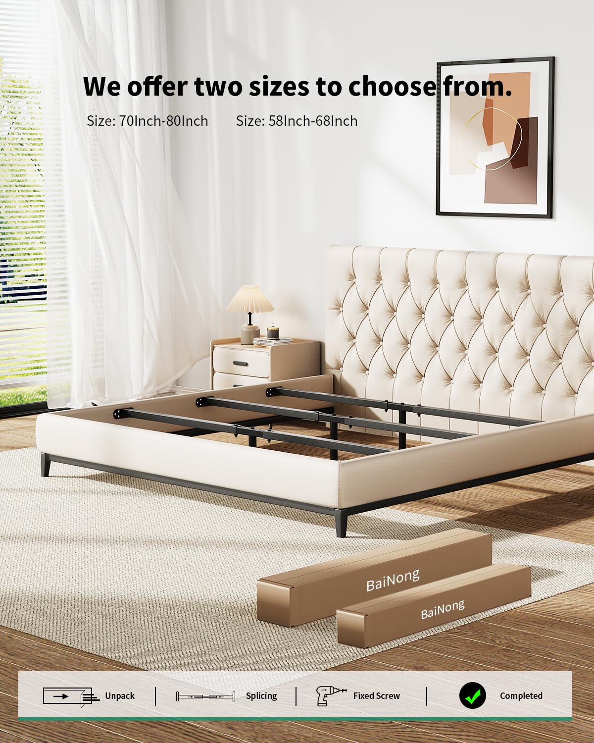Bed Frame Support System 3Pack 58in-68in, Adjustable Bed Frame Center Support, Bed Support Slats for Queen and King Mattress, Box Springs, and Universal Bed Foundations (Black/3pack, 70Inch-80Inch)