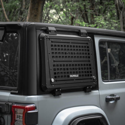 TACMOLLE Rear Side Window Worktable - Tactical MOLLE Panel for Gasoline Pack Recovery Traction Boards Shovel Mounts, Rear Window Protector Fits Jeep Wrangler JL 2018-2024, Passenger Side