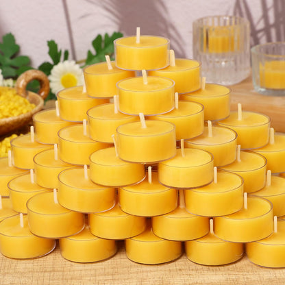 50 Packs Beeswax Tealight Candles Bulk,4 Hours 100% Pure Beeswax Tea Lights Candle in Clear Cup,Natural Scent Bees Wax Candles Small Smokeless Clean Burning Perfect for Home Decor for Party Christmas