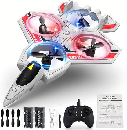 RC Planes with Light Remote Control Airplanes RC Airplane Fighter Jet 360° Flip Stunt Roll Drones for Men Remote Control Plane (White - Plastic)