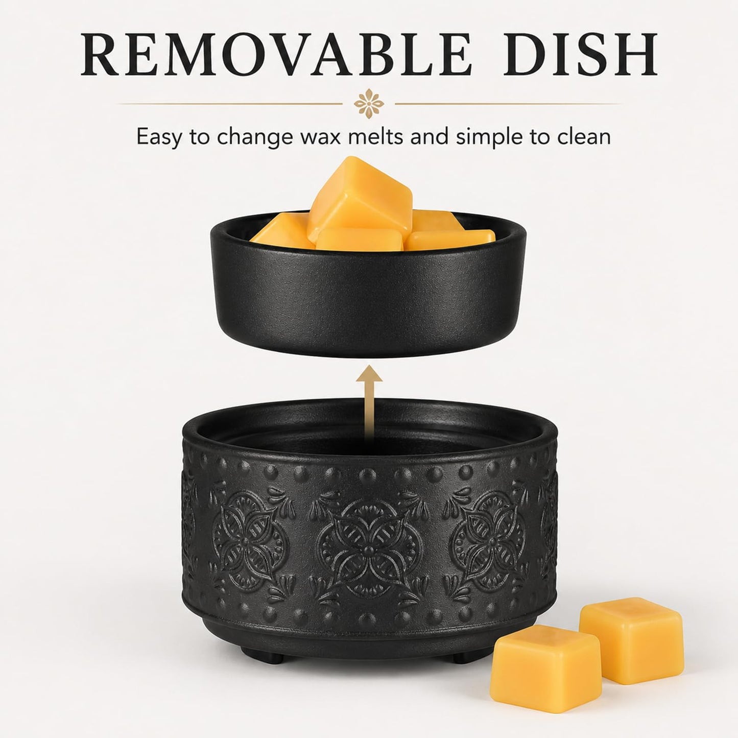 Mocosa Ceramic Wax Warmer Wax Melt Warmer for Scented Wax 3-1 Electric Candle Warmer Home Fragrance Wax Burner Perfect Christmas Gifts for Mom Women(Black-Granular)