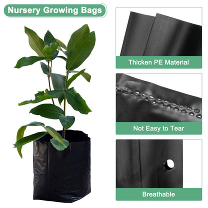 M METERXITY 50-Pack Nursery Growing Bags, 9.4" x 10.6" Thicken Plastic Nursery Bags, Gardening Seed Plant Bags for Potato/Flower/Tomato/Plant Starts/Home Gardening Supplies [Black]