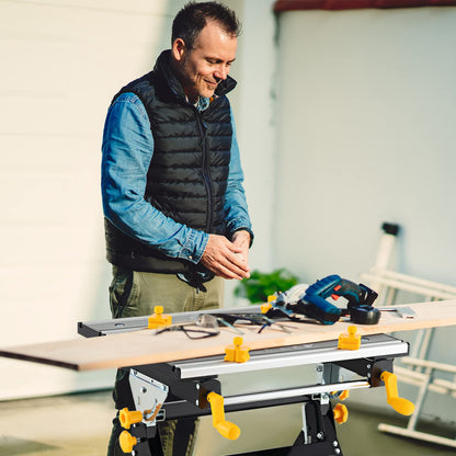 Toolsempire Portable Workbench, Folding Work Bench and Vise with 2 Rotary Handles, 7-Level Adjustable Height, 8 Sliding Clamps, Tiltable & Extendable Tabletop, Workbench Table for Garage, Workshop
