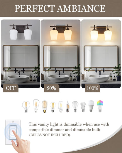 Osimir 2-Light Bathroom Vanity Light Fixture, Oil Rubbed Bronze, Milk Glass, Modern Farmhouse, Model OS-YQ9167-2AW