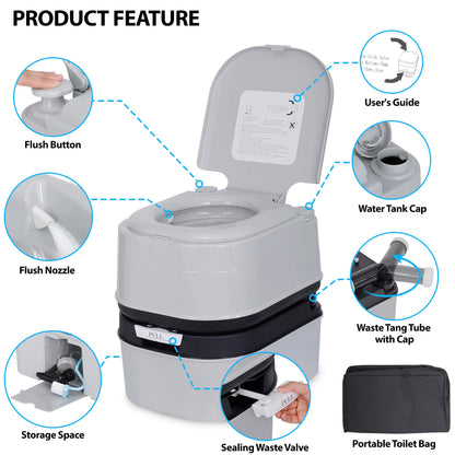 HSM 6.4 Gallon Waste Tank Portable Toilet for Camping RV Boating Fishing Indoor Outdoor Toilet Compact Double-outlet Anti-leak Seal Ring Commode with Travel Bag Sprinkling Bottle
