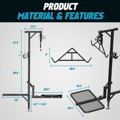 CROSSHIP Hitch Game Hoist - Deer Hoist for Truck Hitch + Lifting System Platform for 2'' Receiver, 360° Swivel Crane & Lift - Truck Bed Kit with Winch/Gambrel - 400lbs Capacity